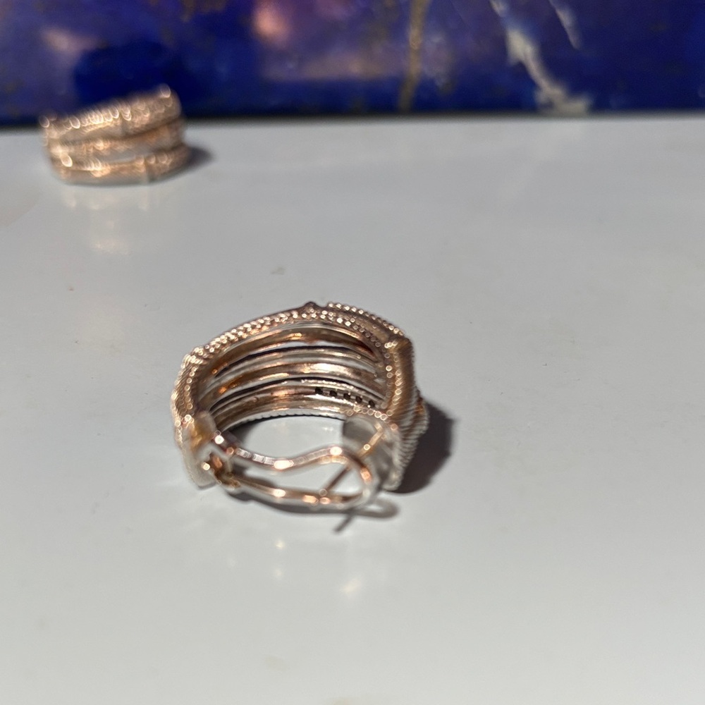 Judith Ripka Textured Silver Hoop Earrings - Picture 4 of 4